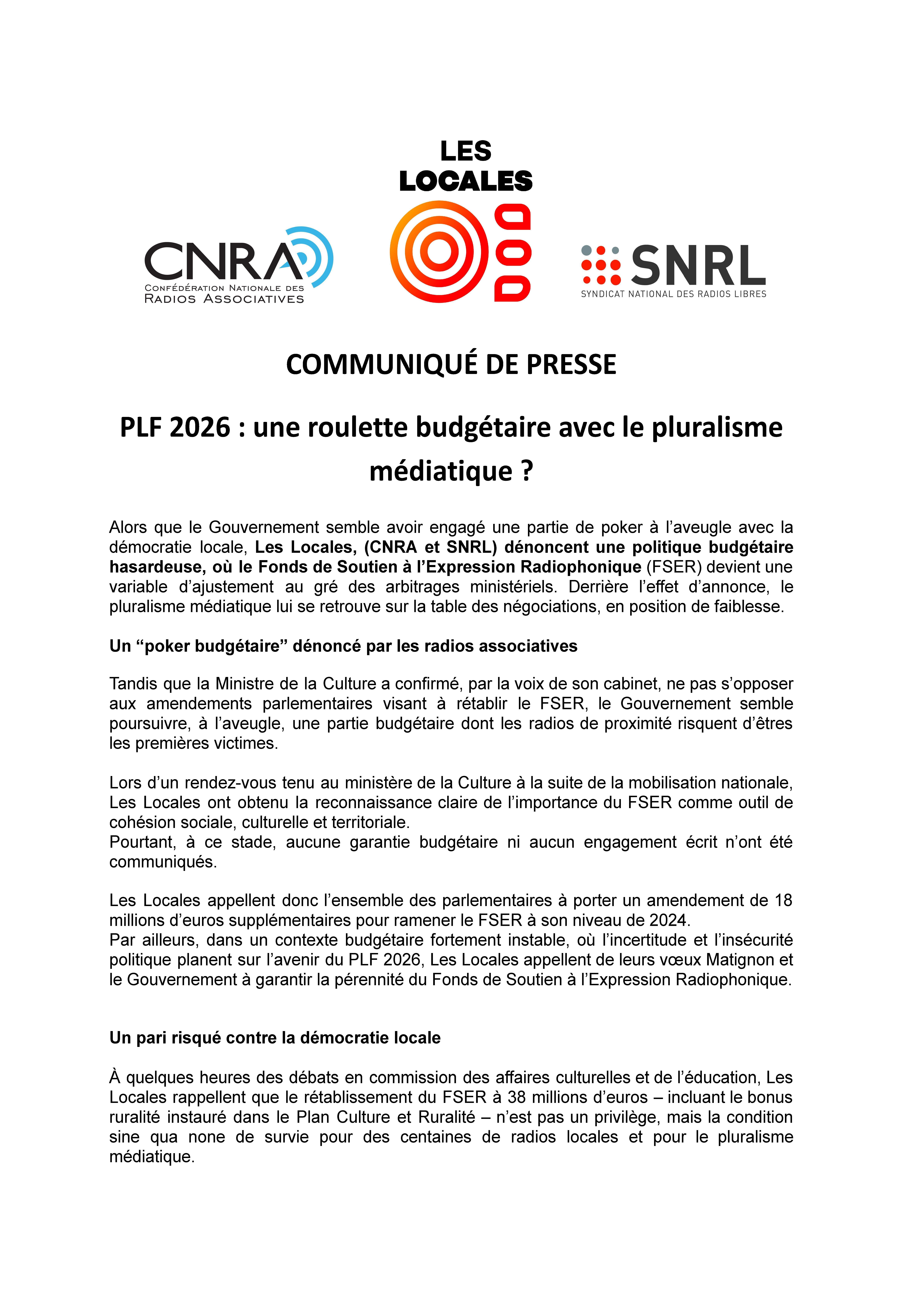Communique Presse2 Les Locales PLF2026 2025 10 24 Page 1